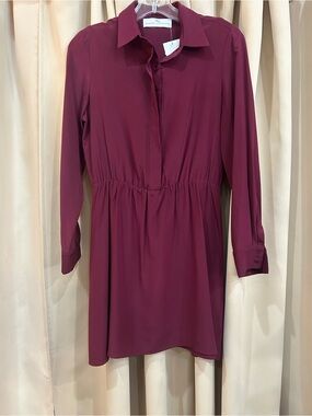 Amanda Uprichard Wine Button-Front Long Sleeve Shirt Dress